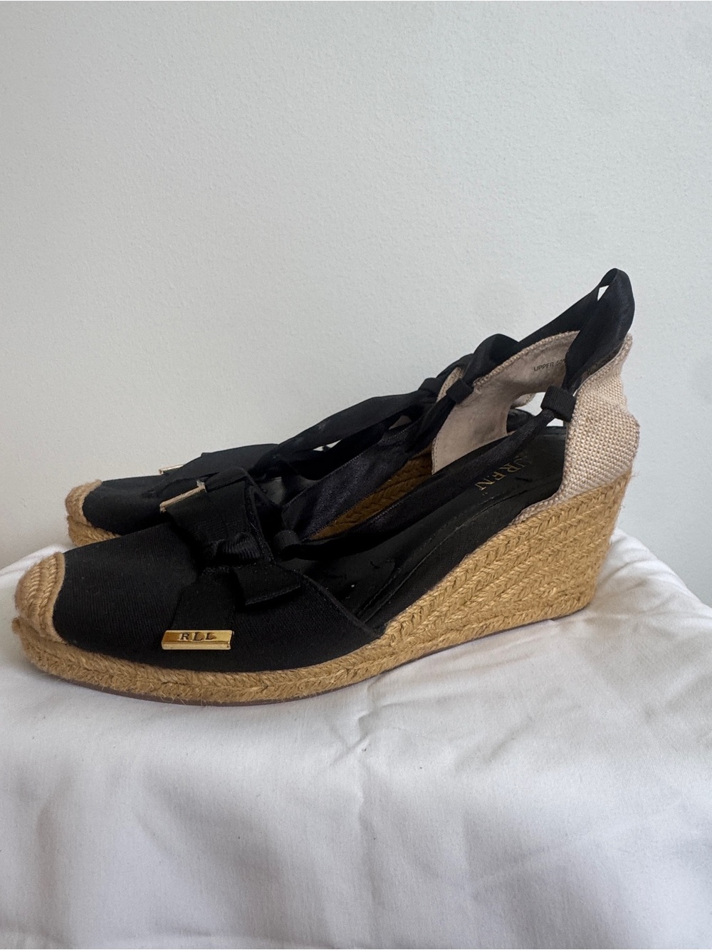 Lauren Ralph Lauren Hollie Espadrille Wedge Sandals Lace Up Ankle Tie Black 8B